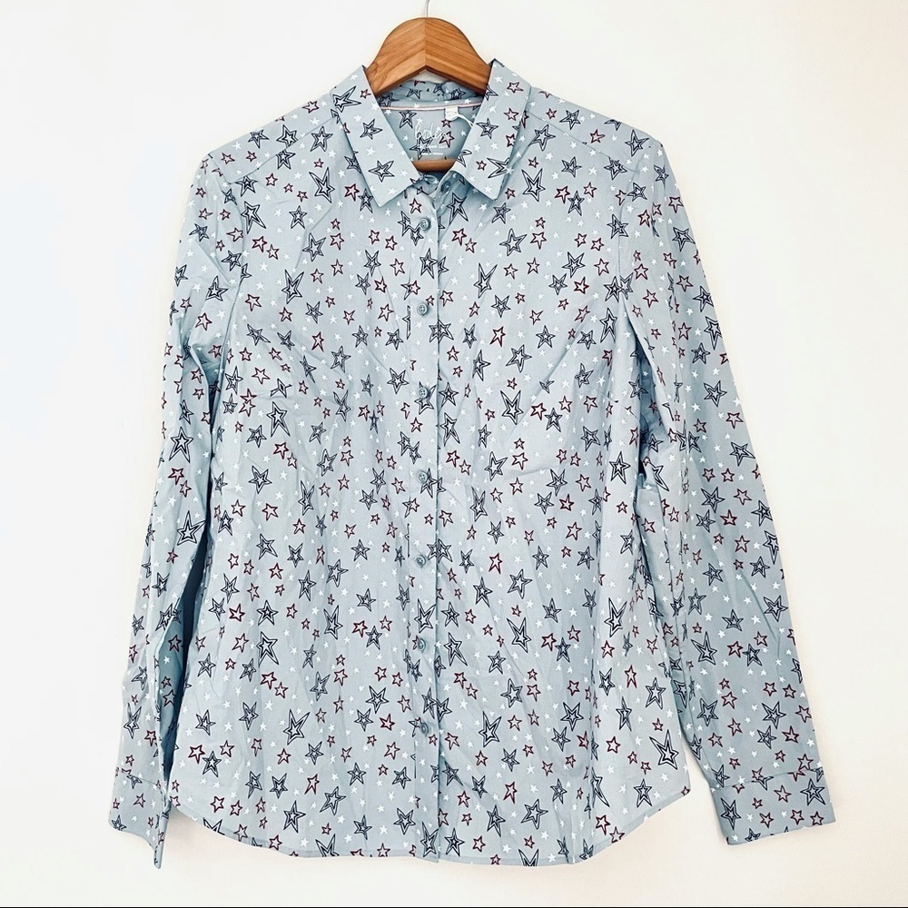 NWT Boden The Classic Shirt Top Cotton Buttondown Pebble Sketchy Star 12